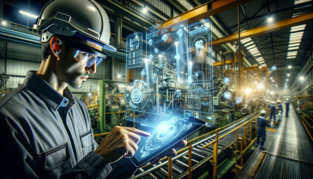 DALL·E augmented reality on a tablet in a factory