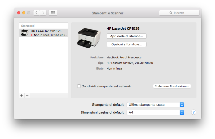 stampante non stampa