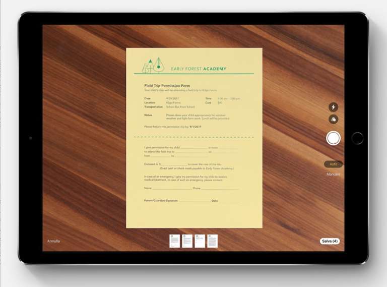 scansionare documenti in Note di iOS 11