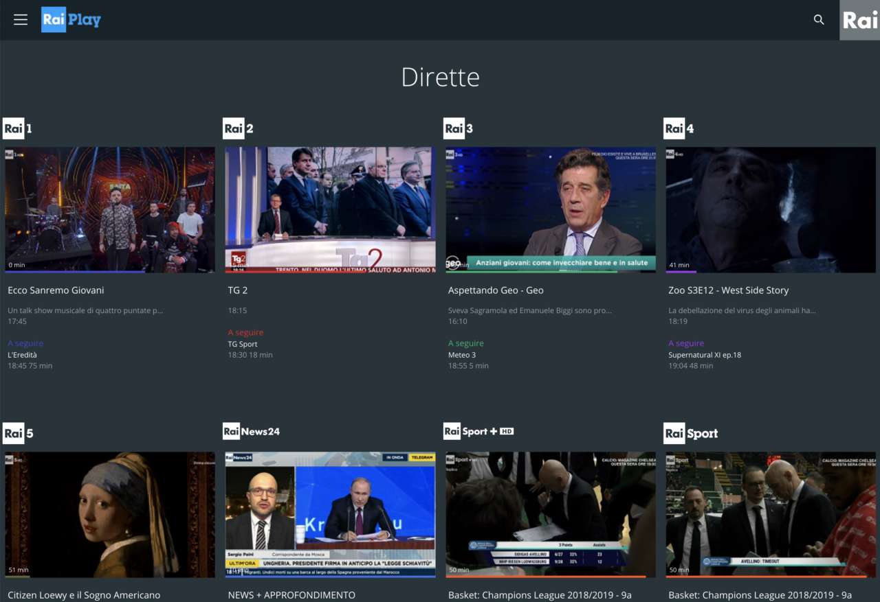 Raiplay Tv nazionali