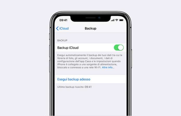 backup di iPhone con iCloud