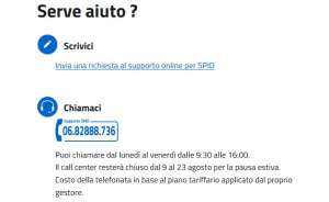 I riferimenti dell'help desk riservato allo SPID