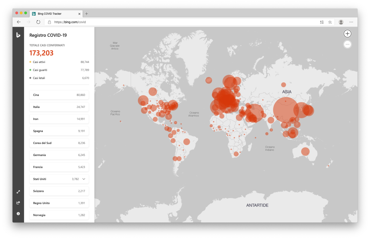 Microsoft Bing coronavirus