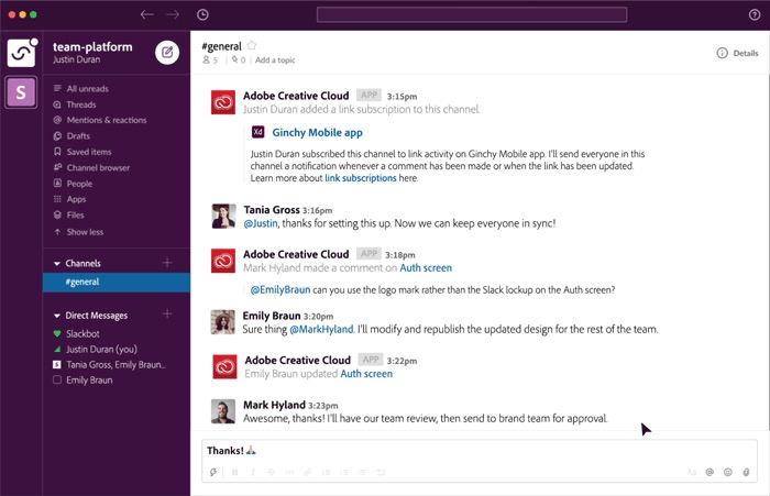 Adobe Creative Cloud Slack
