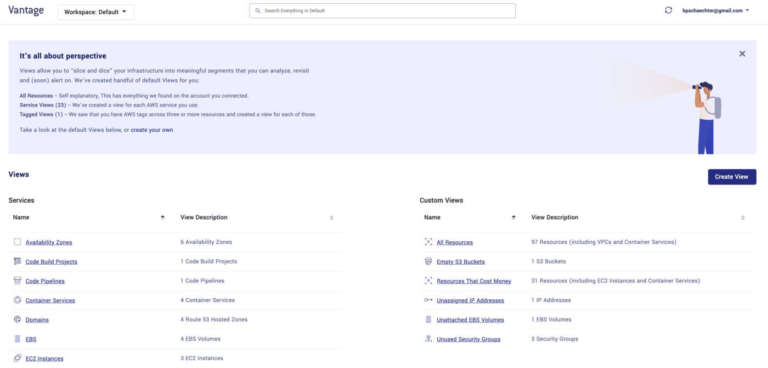 console AWS Vantage