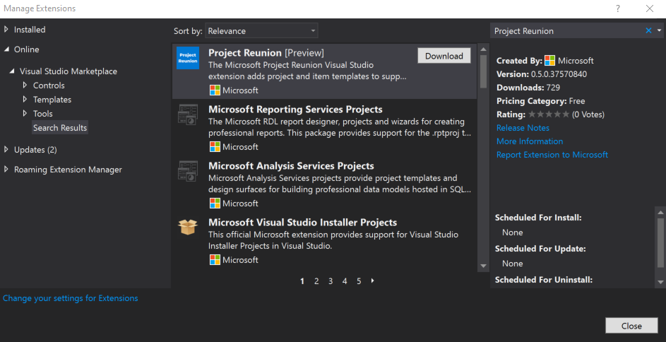 Windows sviluppo Project Reunion