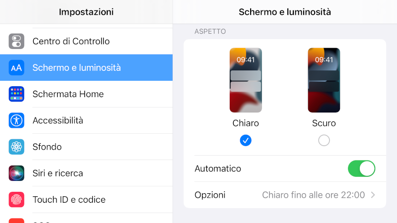Aspetto Impostazioni iOS