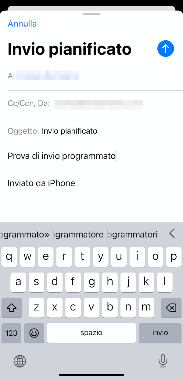 iOS 16 Mail Invia in seguito