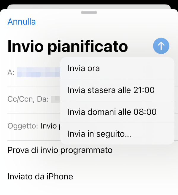 iOS 16 Mail Invia in seguito
