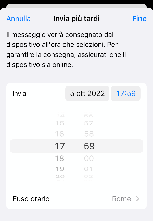 iOS 16 Mail Invia in seguito
