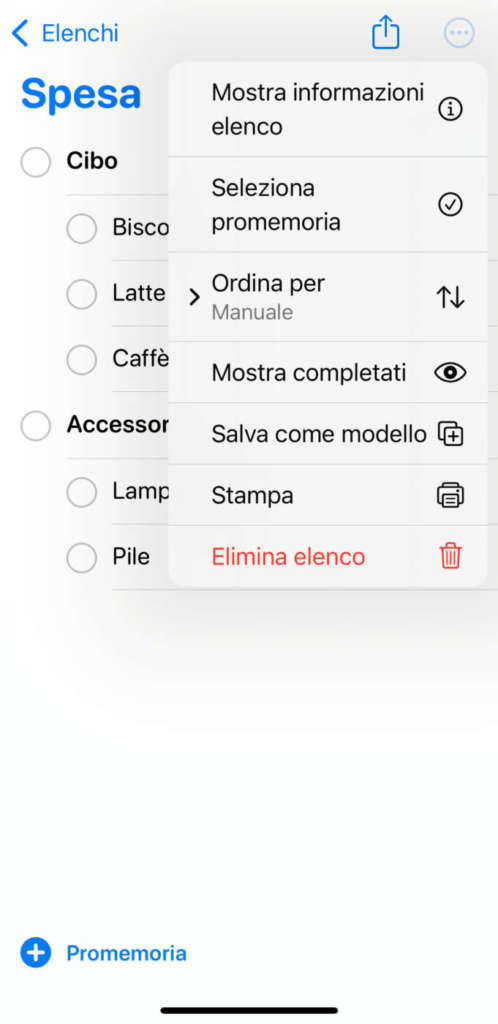 Promemoria iOS 16