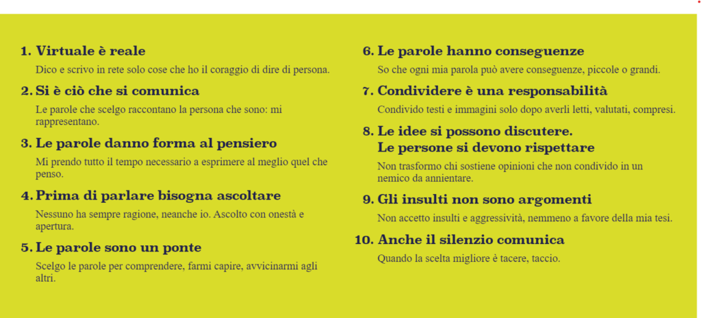i 10 principi del Manifesto della Comunicazione non ostile