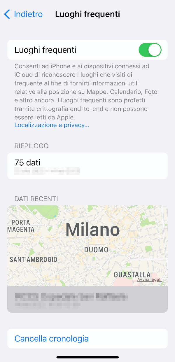 luoghi frequenti iPhone