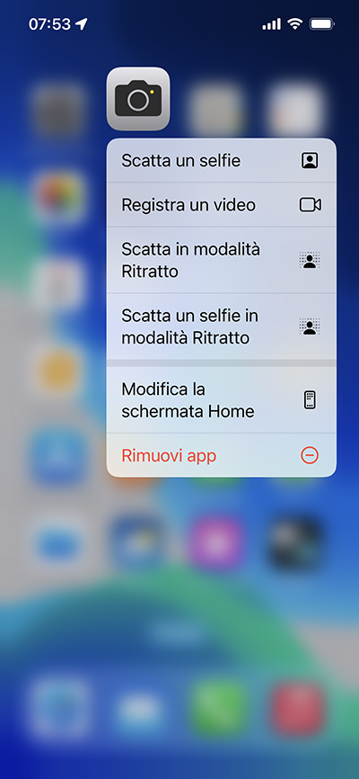 azioni rapide iPhone