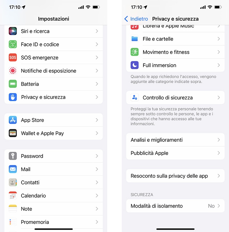 Controllo sicurezza iOS 16 iPhone