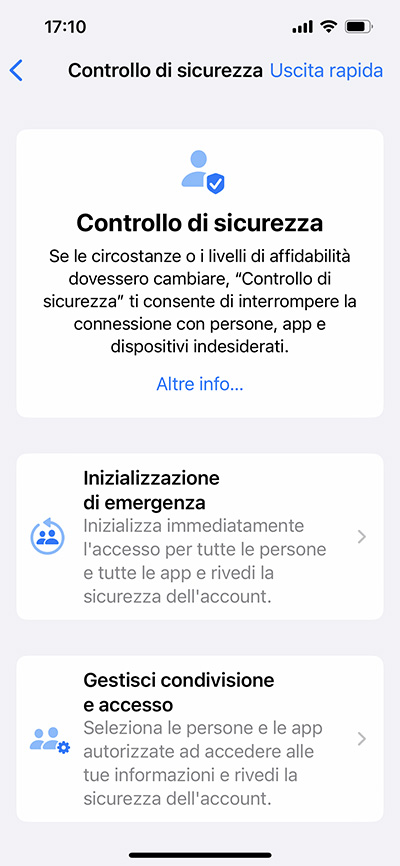 Controllo sicurezza iOS 16 iPhone