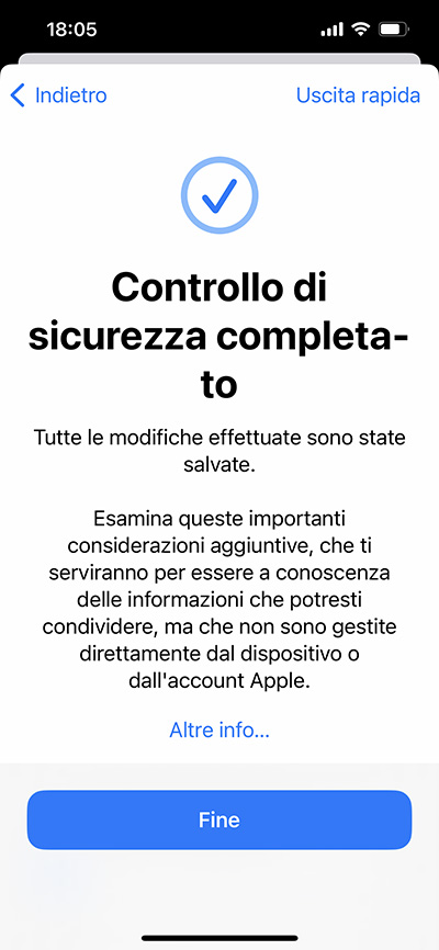 Controllo sicurezza iOS 16 iPhone