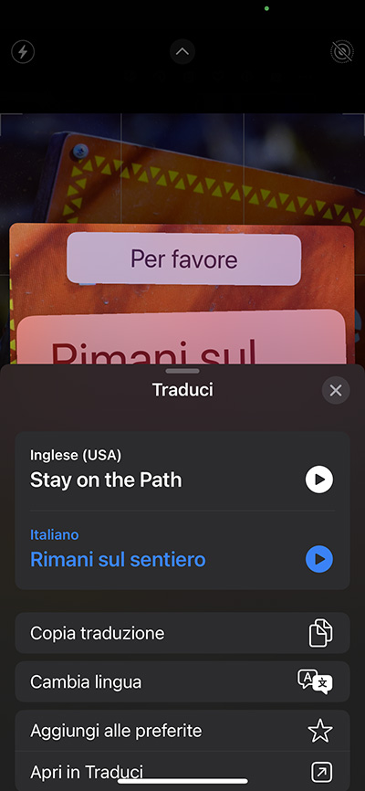 testo attivo iPhone fotocamera