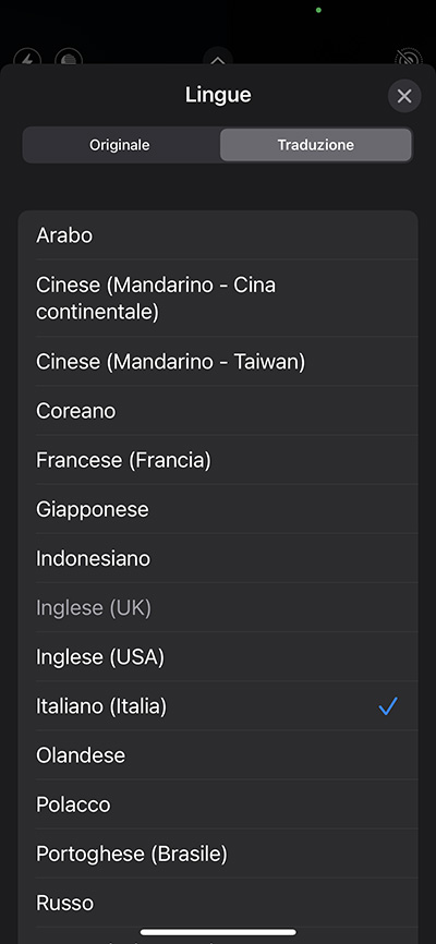 testo attivo iPhone fotocamera