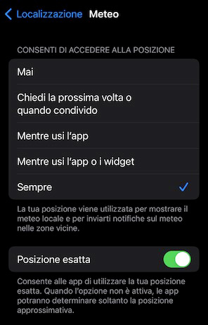 notifiche meteo iPhone