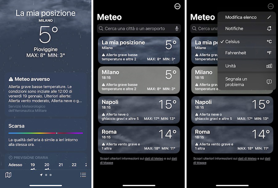 notifiche meteo iPhone
