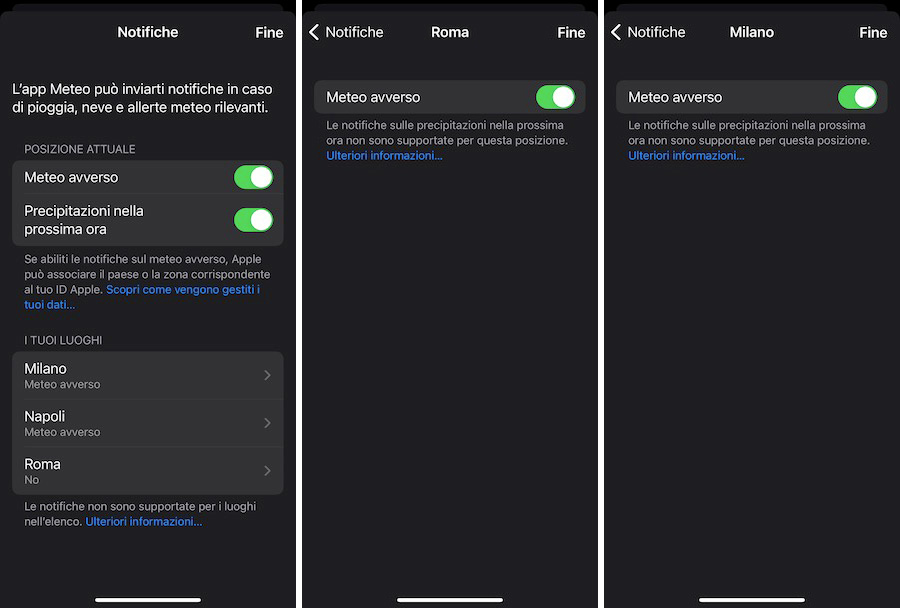 notifiche meteo iPhone