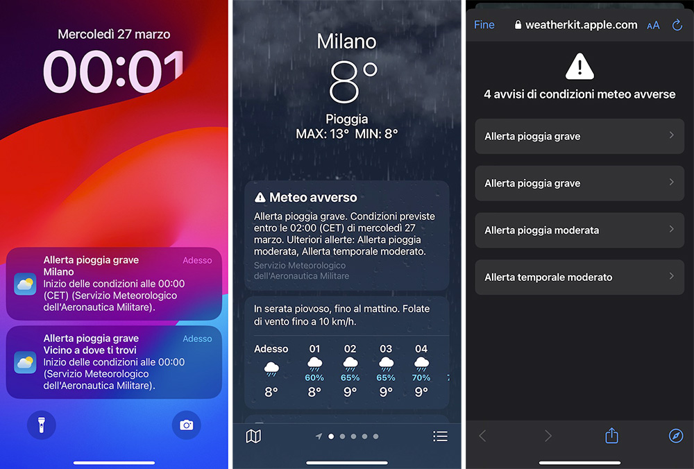 notifiche meteo iPhone