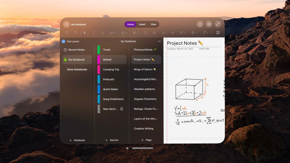 Microsoft OneNote Apple Vision Pro