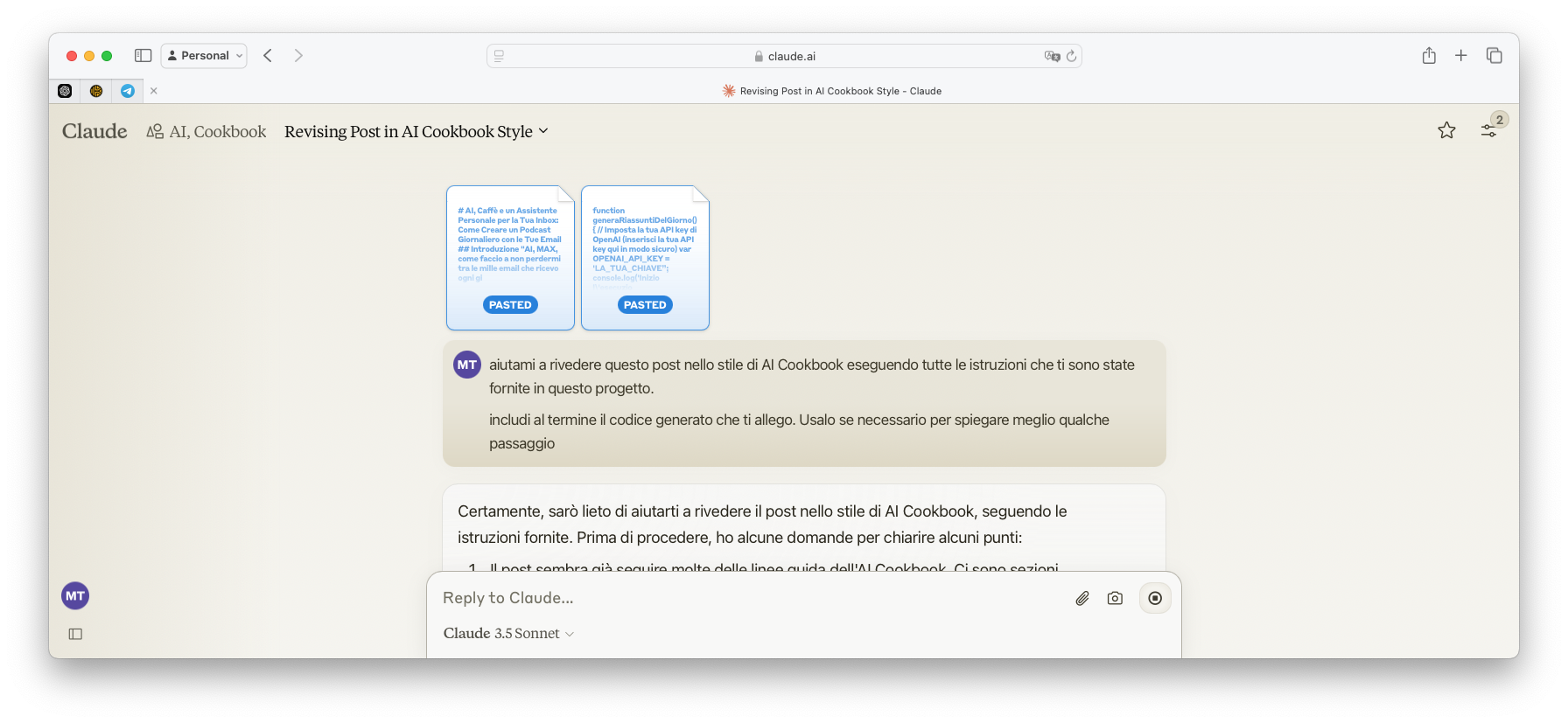 AI Cookbook - Ricetta 2 - Claude