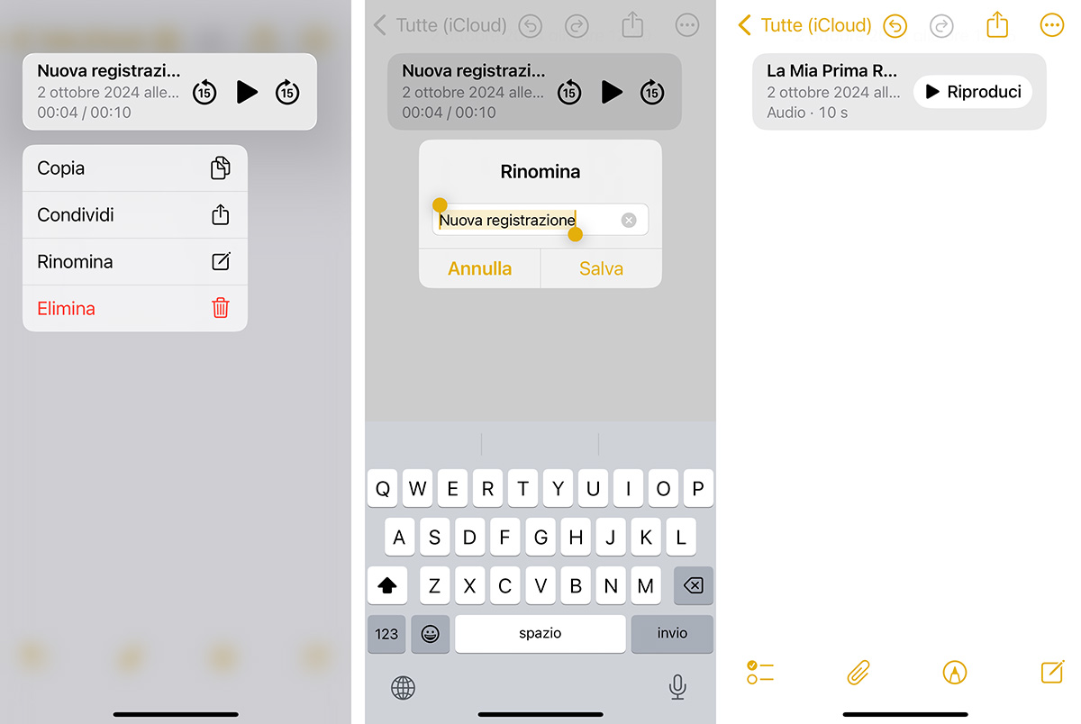 iOS 18 registrare audio in Note 04