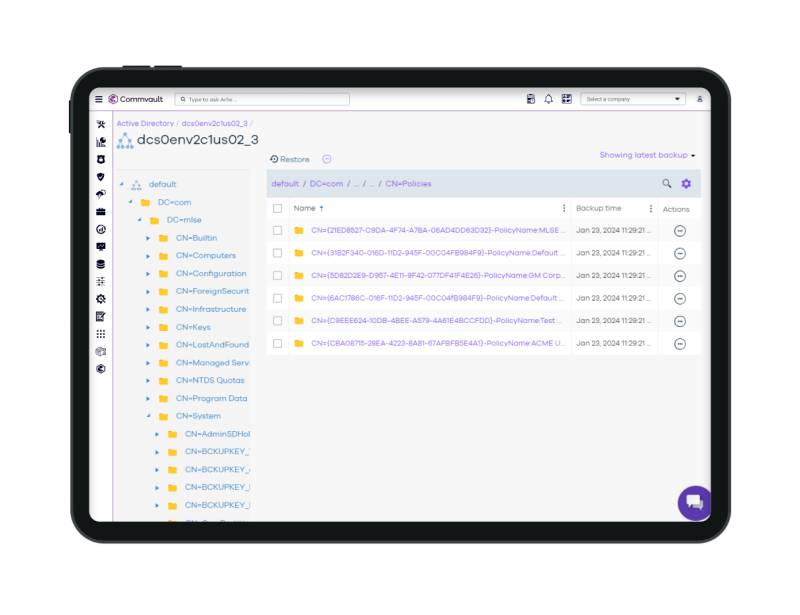 Commvault Cloud Backup & Recovery for Active Directory Enterprise Edition
