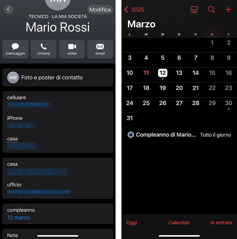 Calendario iPhone Compleanni