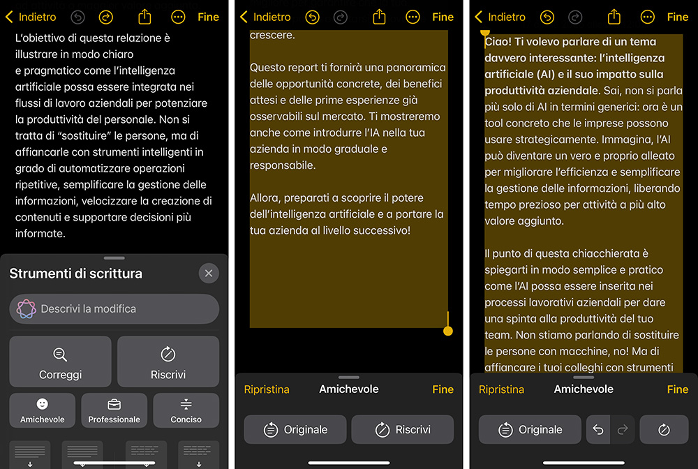 Apple Intelligence Strumenti scrittura iPhone