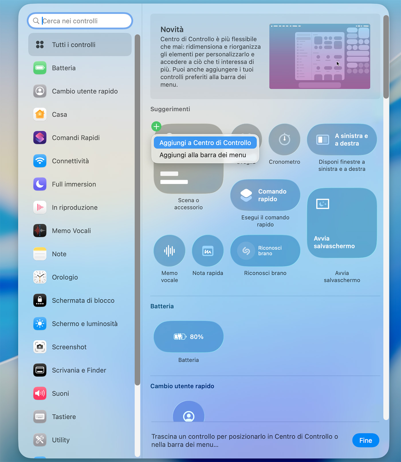 macOS Tahoe Centro di Controllo