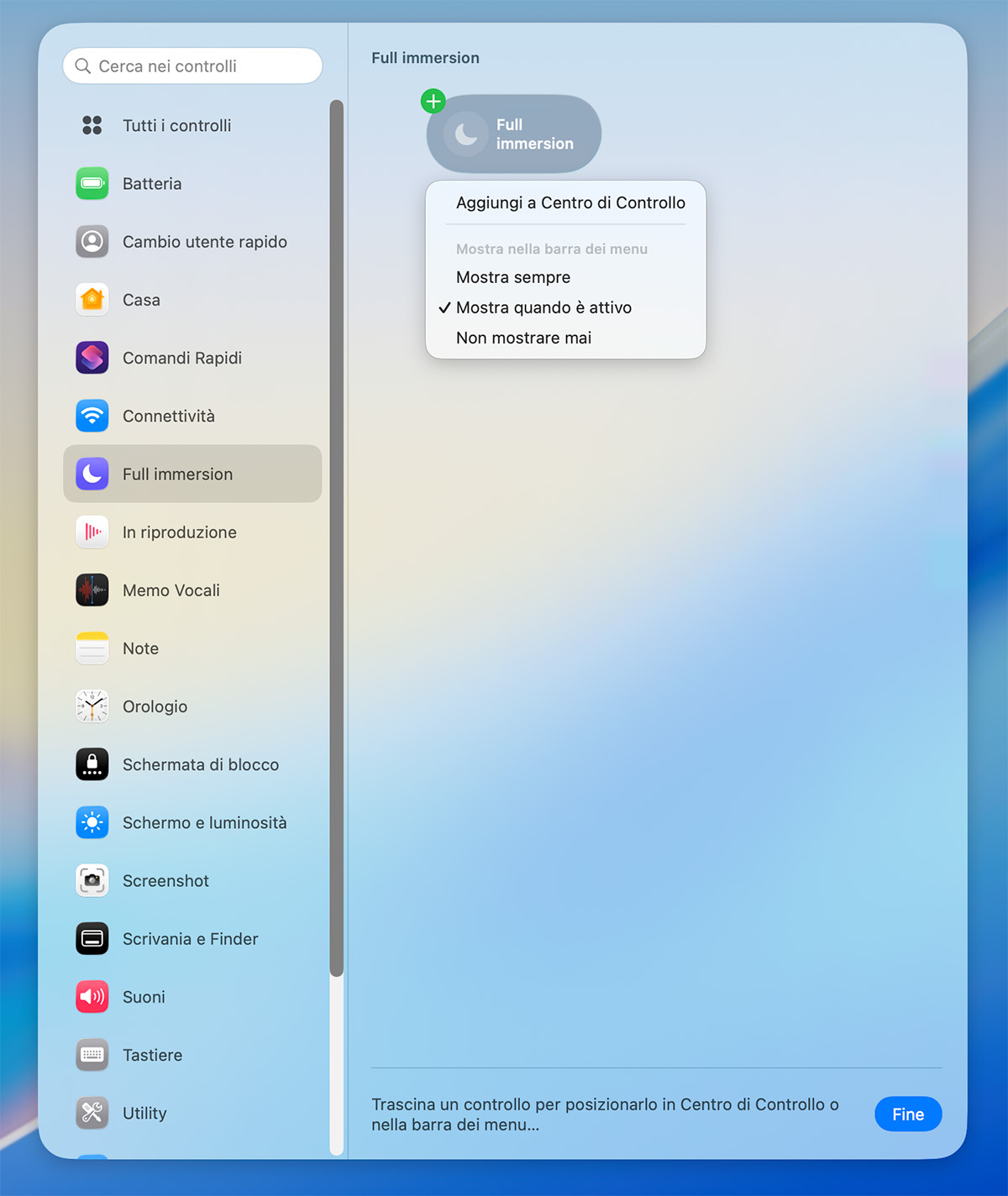 macOS Tahoe Centro di Controllo