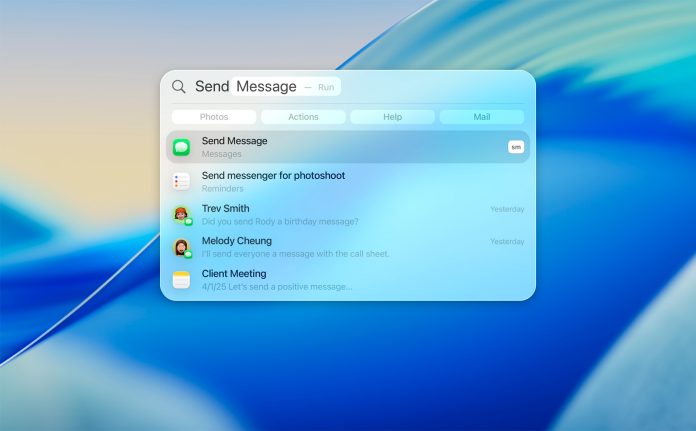 macOS Tahoe Spotlight Azioni