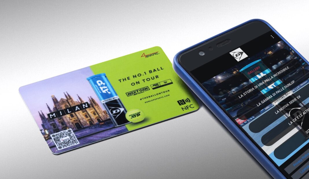 Esempio di applicazione 4evapic con card NFC e QR Code personalizzata per Dunlop che attiva contenuti multimediali su smartphone