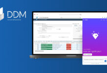Il senso della gestione documentale nell’era dell’AI agentica Interfaccia di DDM for SAP Applications visualizzata su un laptop, che mostra l'integrazione tra la gestione documentale e l'AI agentica. La schermata mostra l'automazione delle fatture passive SAP (AP Invoice Automation) a sinistra, con i dati della fattura elettronica e i dettagli delle singole voci. A destra, è visibile l'assistente virtuale AI 'Joule' in un'interfaccia viola sovrapposta, con il testo 'Hello Vincenzo, How can I guide you?' e una richiesta dell'utente per l'analisi della fattura. Il logo DDM è presente nell'angolo in alto a sinistra