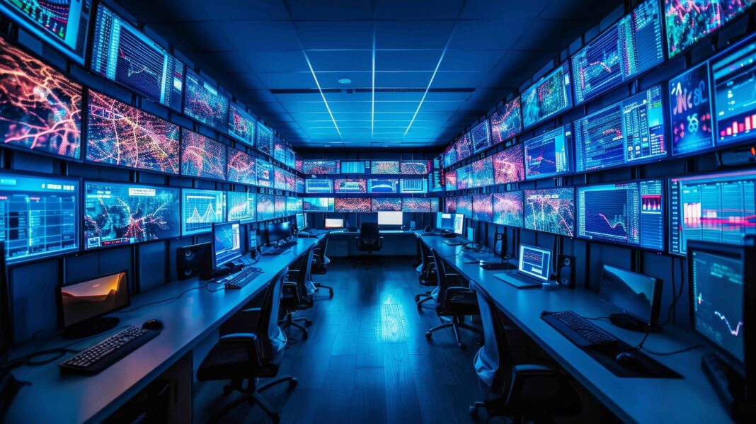 CTEM gestione del rischio AdobeStock_811801182 Sala operativa di un Security Operation Center e Risk Operation Center con monitor di controllo e analisi dati per la gestione del rischio e approccio CTEM