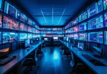 Rincorrere le minacce non basta più: ecco come le aziende devono gestire il rischio Sala operativa di un Security Operation Center e Risk Operation Center con monitor di controllo e analisi dati per la gestione del rischio e approccio CTEM