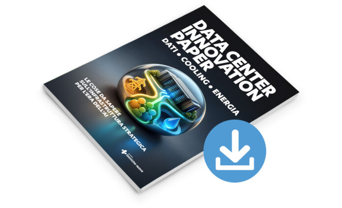 White paper data center cover Copertina del white paper data center di Tecniche Nuove con pulsante di download per la guida su AI, cooling ed efficienza energetica delle infrastrutture IT