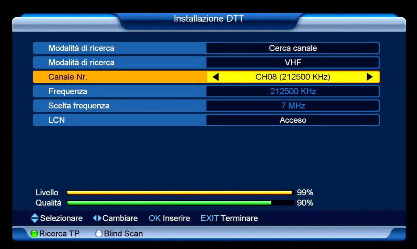 Ricerca manuale canali DTT