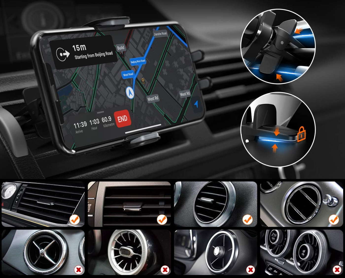 Caricatore wireless auto per bocchette aria