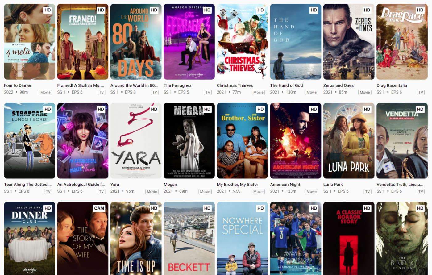 HD Today elenco film italiani