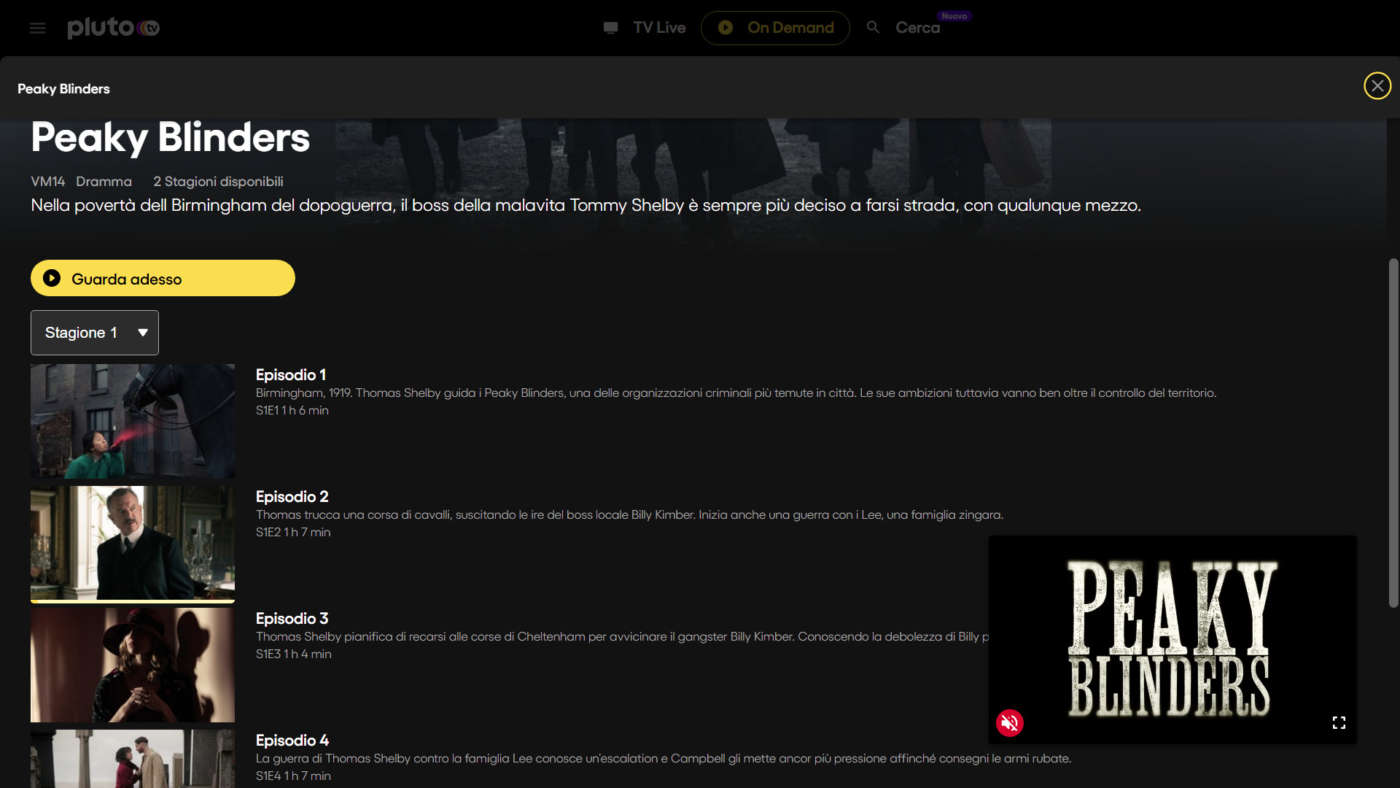 Pluto TV scheda serie Tv