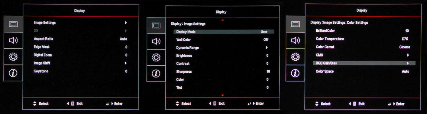 Menu OSD con regolazioni video