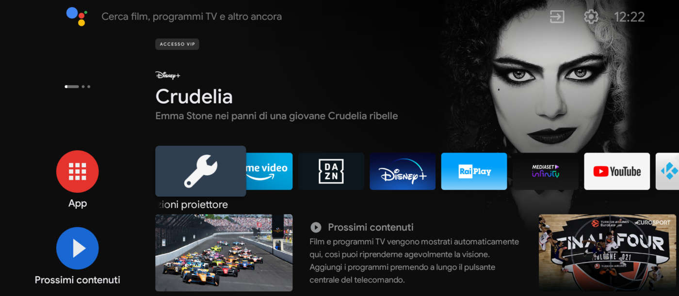 Home Screen di Android Tv su videoproiettore Smart