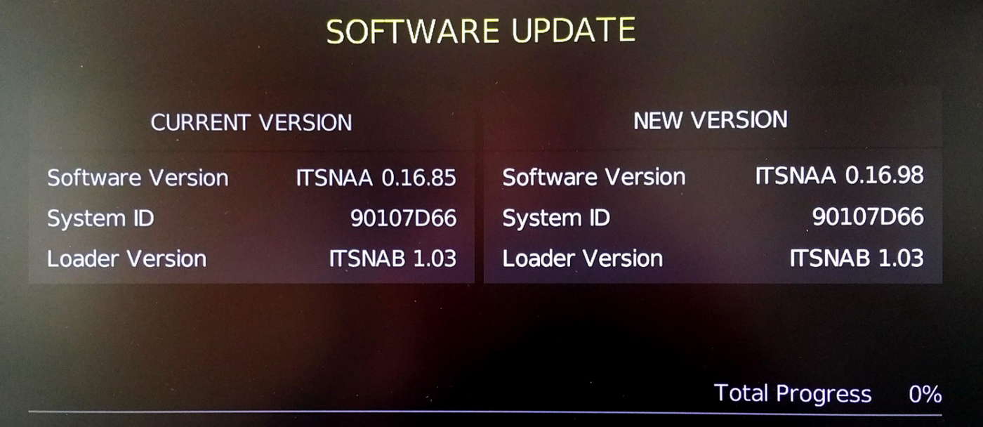 Schermata di aggiornamento firmware decoder