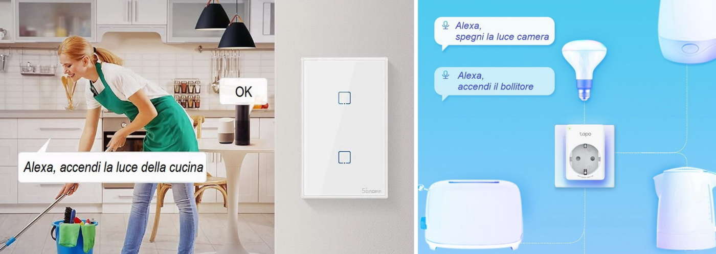 Attivazione luci e prese con comandi vocali Alexa e dispositivi compatibili