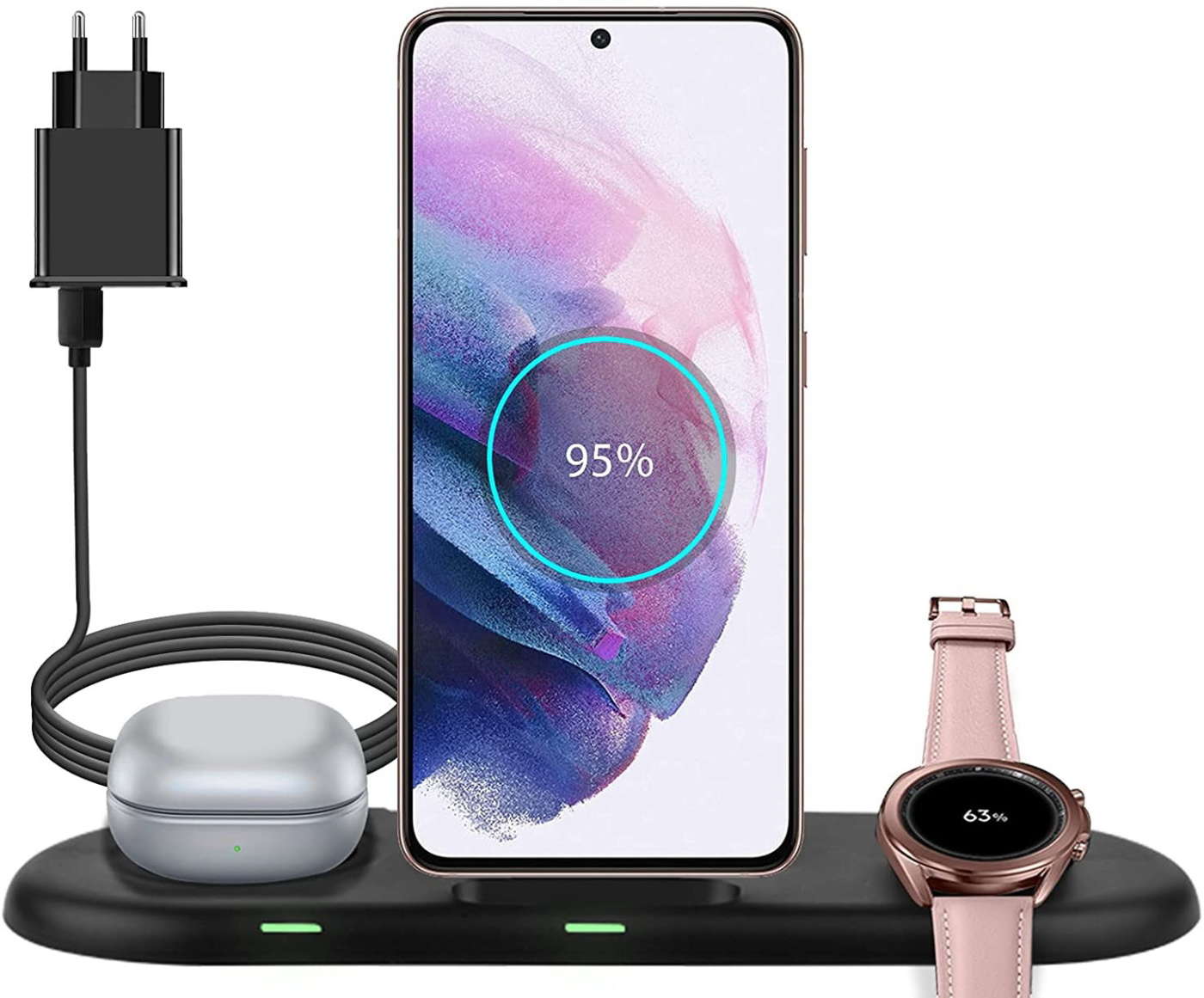 Caricatore wireless 3in1 (smartphone, smartwatch e auricolari in-ear)